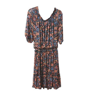Joie De Vivre Dress Womens 2X Plus Brown Orange Boho Retro Floral Print